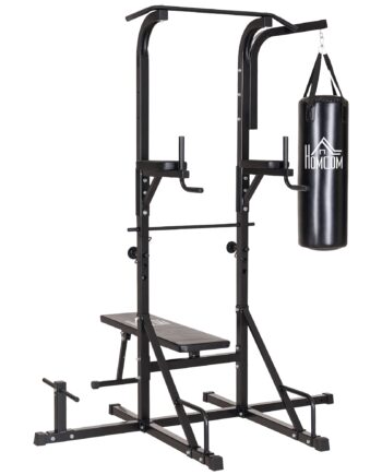 Power Station Med Pull Bar Multifunktionel Dip Station Hjemmetræningsudstyr Med Boksesæk Fitness Stål Sort 180 183 219