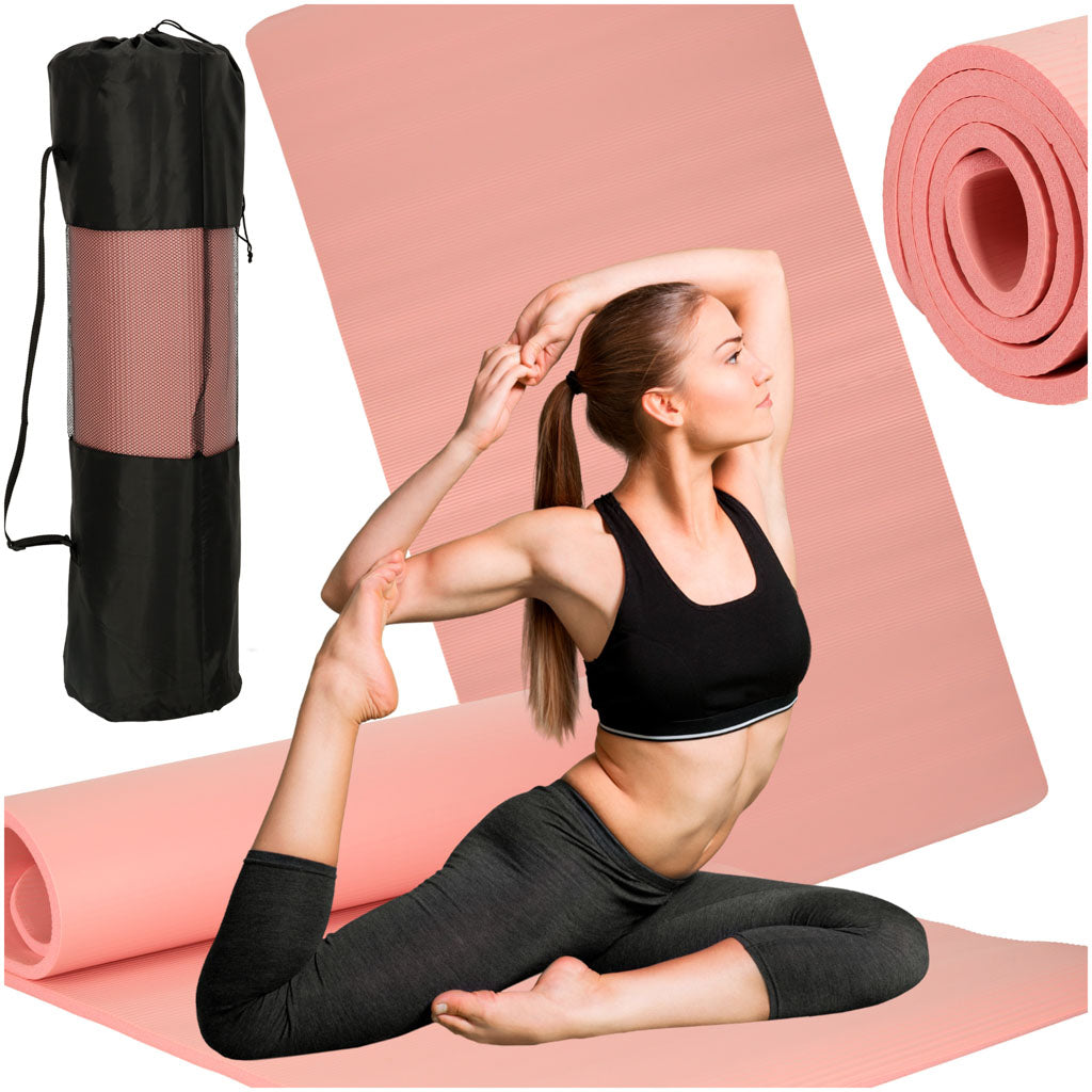 Yoga Træningsmåtte Gymnastik Fitness Træning Carimata Tyk Pink Betræk