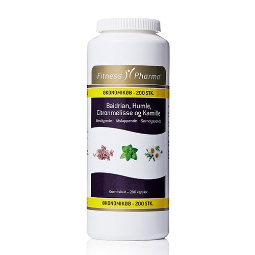 Baldrian Humle Citronmelisse Kamille 200 Kapsler Fitness Pharma