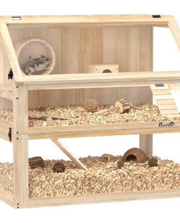 Hamsterbur Træ Niveauer Gnaverbur Med Hængslet Låg Træningshjul Naturtræ