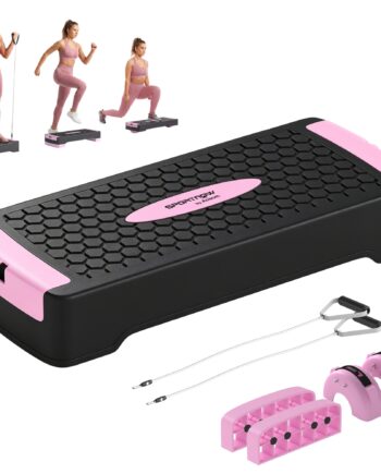 Højdejusterbart Stepbræt Fitness Aerob Step Med Niveauer Modstandsbånd Skridsikker Måtte Pink