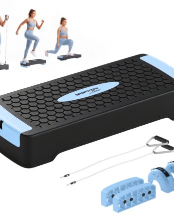 Højdejusterbart Stepbræt Fitness Aerobic Stepper Med Niveauer Modstandsbånd Skridsikker Måtte Blå