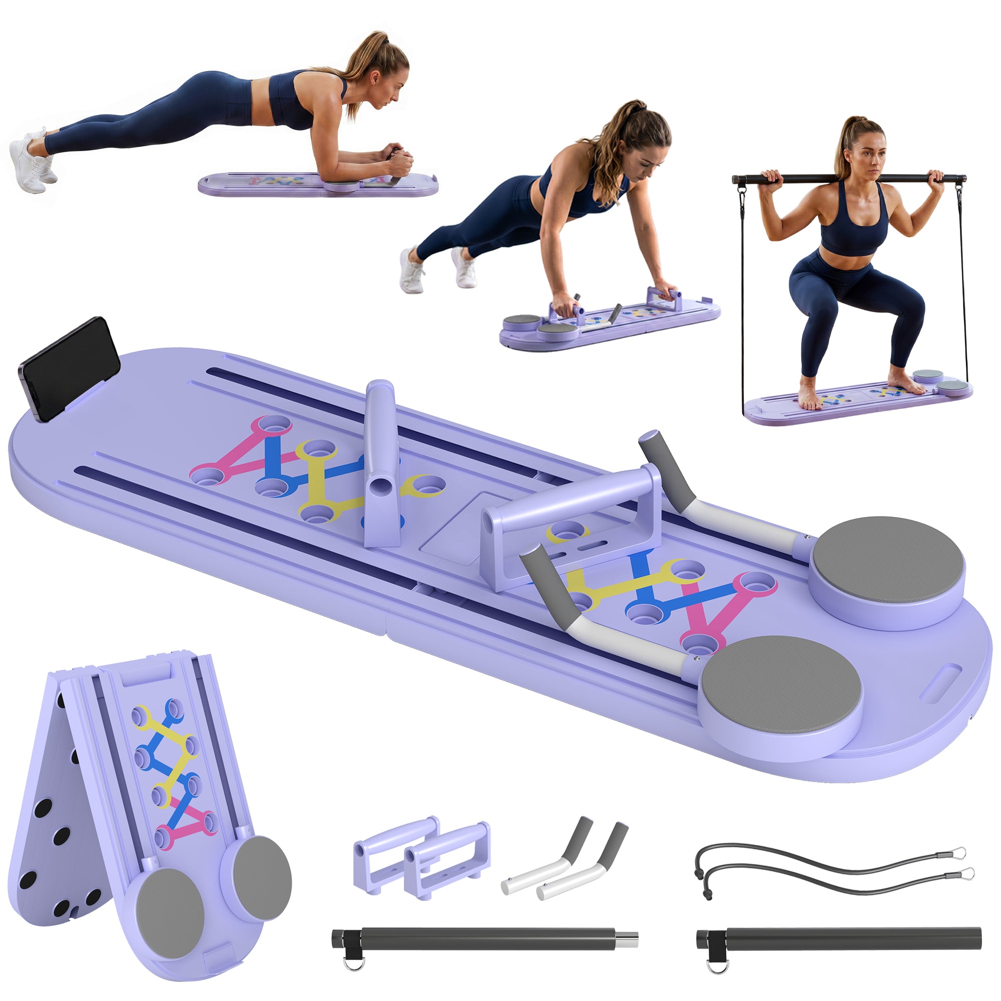Pilatesbrætsæt Med Modstandsbånd Foldbart Multifunktionelt Pilatesudstyr