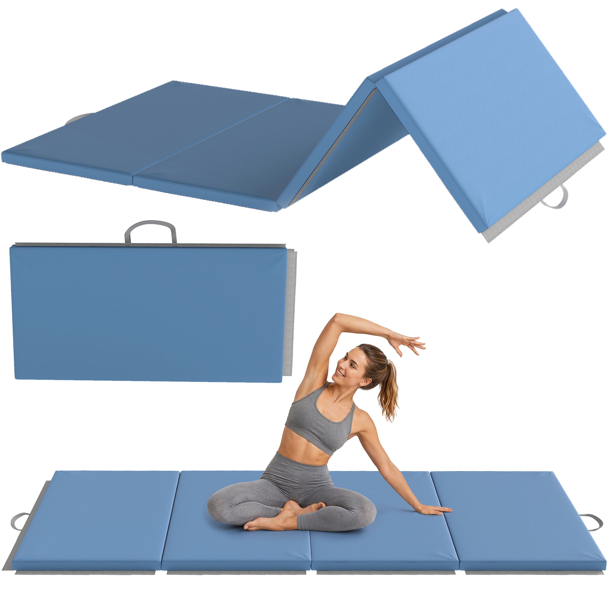 Træningsmåtte Foldbar Fitnessmåtte 240 120 Lyseblå
